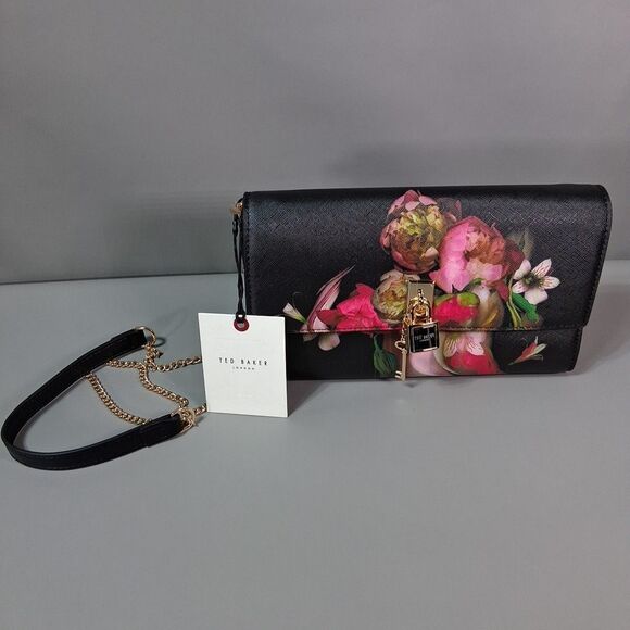 Ted Baker Handbags - Ted Baker Cyra Floral Black Crossbody Clutch Bag Lock & Key Assessories New $175